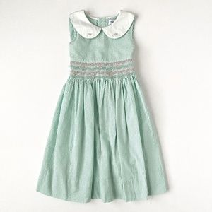 Christie Brooks Girls Seersucker Smocked Sleeveless Dress Green White Large 6X